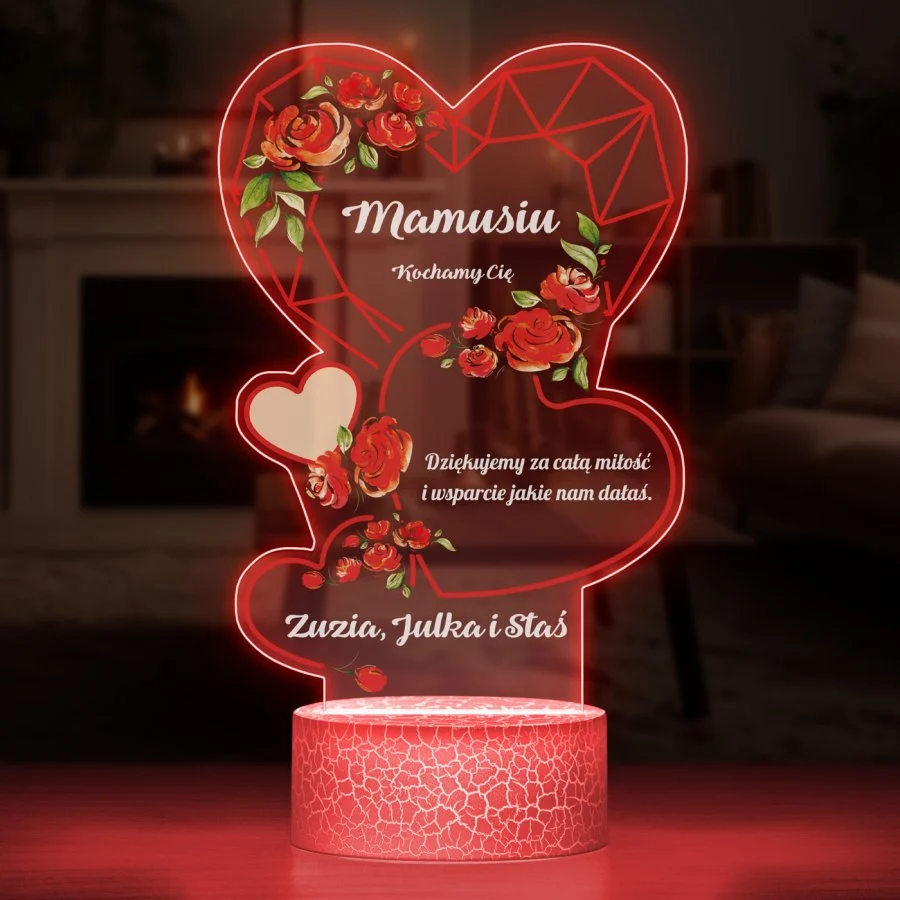 Lampka LED z nadrukiem na szkle akrylowym  z sercem - dla Niej