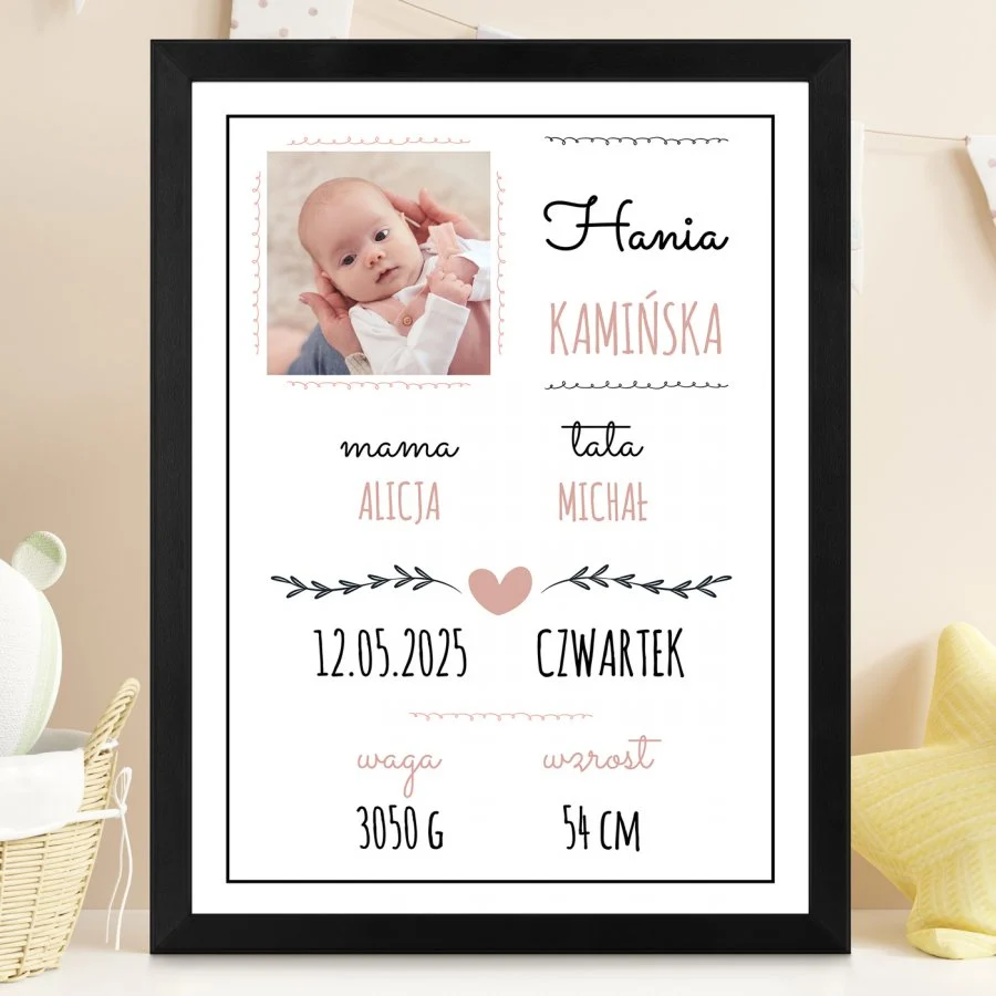 Personalizowany plakat z okazji narodzin dziewczynki