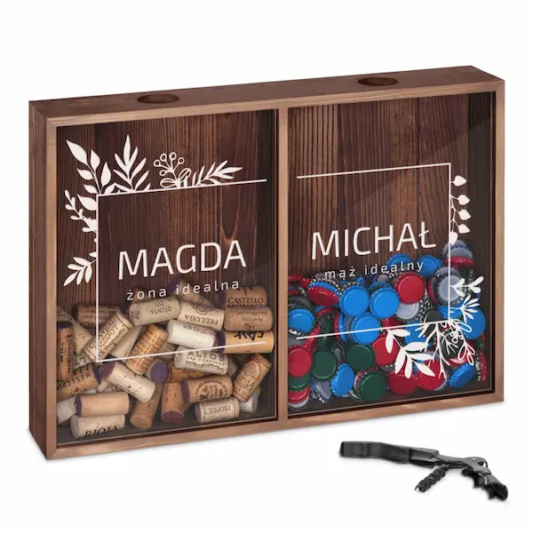 Personalizowana szkrzynka na korki I kapsle - dla pary