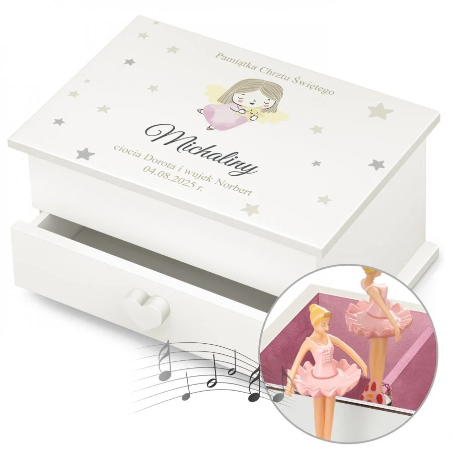 Szkatułka na biżuterię dla dziewczynki z pozytywką I szufladką